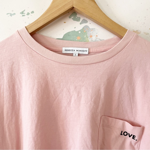 Rebecca Minkoff T-Shirt Size Large Pink Love Pocket Cropped Cotton Crew Neck - Picture 2 of 9